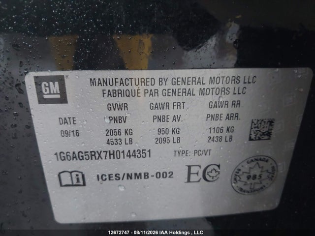 2017 Cadillac Ats Turbo Base მანქანა იყიდება აუქციონზე, vin: 1G6AG5RX7H0144351, აუქციონის ნომერი: 12672747