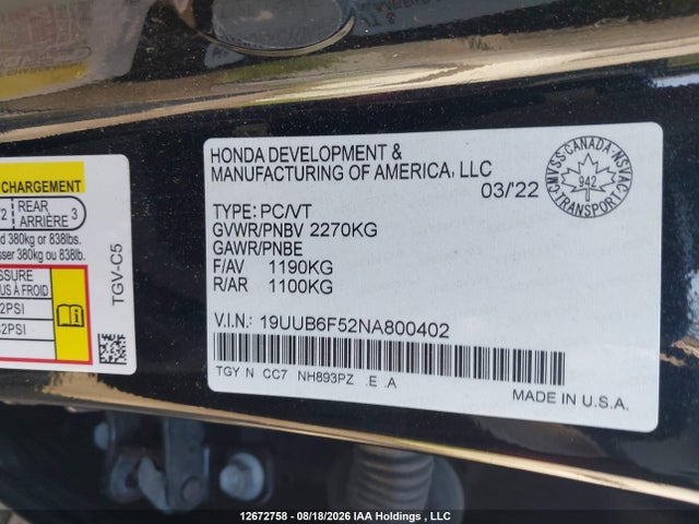 Acura TLX 2022 19UUB6F52NA800402 Image 9