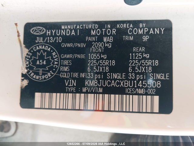 12652266 :رقم المزاد ، KM8JUCACXBU145508 vin ، 2011 Hyundai Tucson Limited مزاد بيع