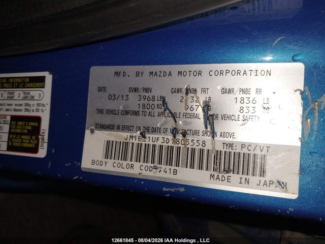 Aukcja sprzedaży 2013 Mazda Mazda3 Gx, vin: JM1BL1UF3D1805558, numer aukcji: 12661845