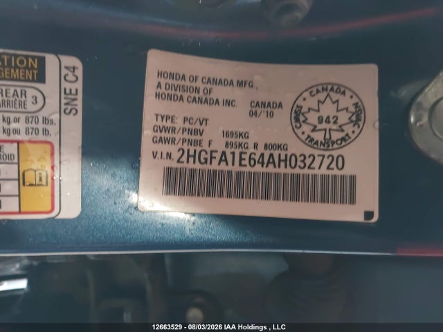Продаж на аукціоні авто 2010 Honda Civic Sport, vin: 2HGFA1E64AH032720, номер лоту: 12663529