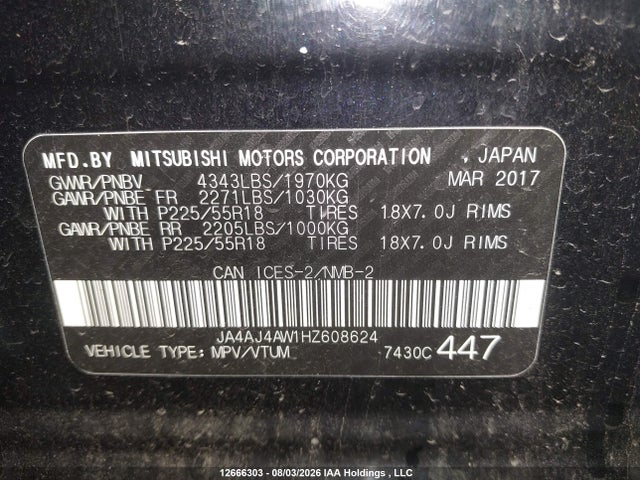 Продаж на аукціоні авто 2017 Mitsubishi Rvr Black Edition/gt/se Limited Edition, vin: JA4AJ4AW1HZ608624, номер лоту: 12666303