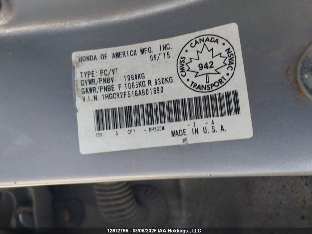 1HGCR2F51GA801690 Honda Accord