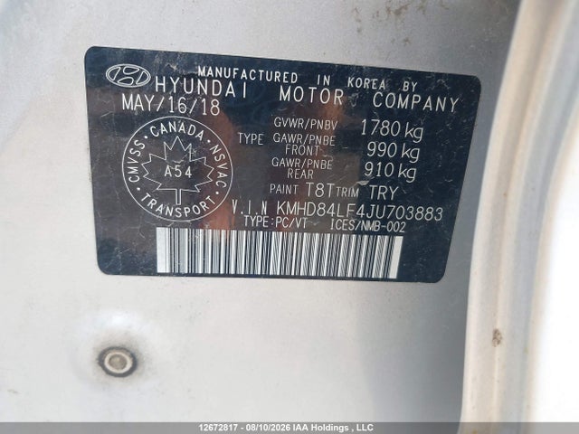 12672817 :رقم المزاد ، KMHD84LF4JU703883 vin ، 2018 Hyundai Elantra Gl Se مزاد بيع
