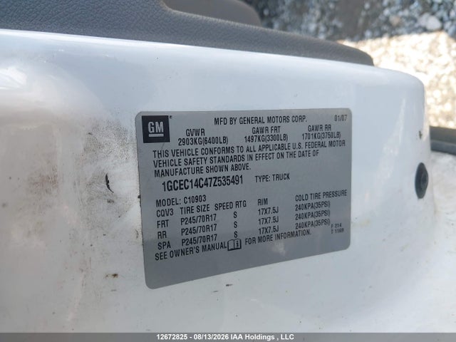 Aukcja sprzedaży 2007 Chevrolet Silverado 1500 Work Truck, vin: 1GCEC14C47Z535491, numer aukcji: 12672825