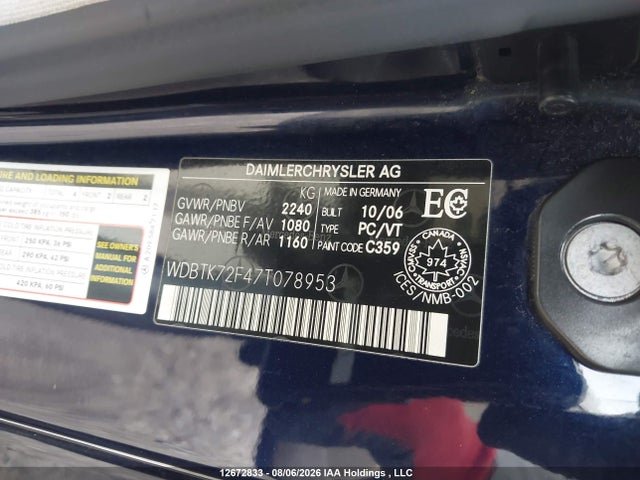 Aukcja sprzedaży 2007 Mercedes-benz Clk 550, vin: WDBTK72F47T078953, numer aukcji: 12672833