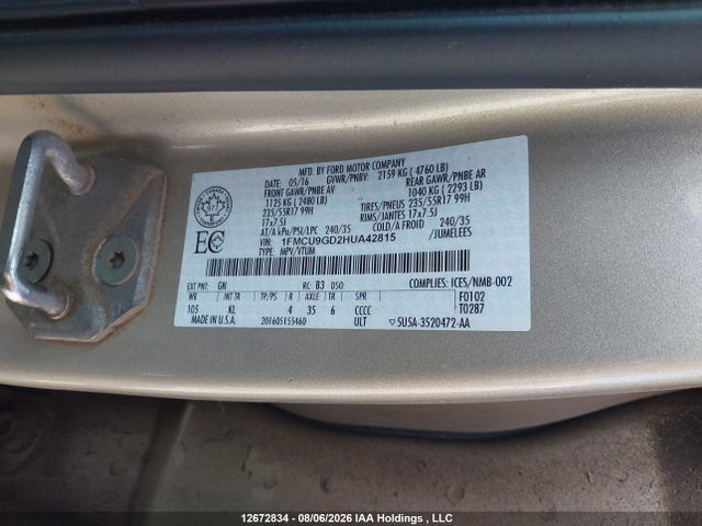Ford ESCAPE SE 2017 1FMCU9GD2HUA42815 Image 9