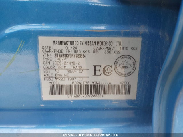 Nissan SENTRA SV 2024 3N1AB8CV0RY283834 Image 9