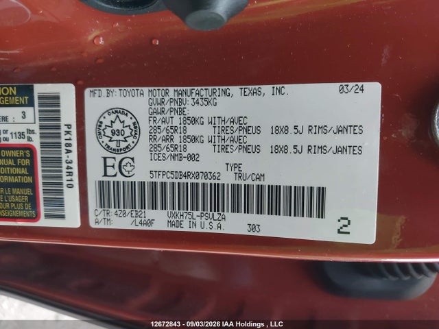 Продаж на аукціоні авто 2024 Toyota Tundra Crewmax Limited/crewmax Trd Pro, vin: 5TFPC5DB4RX070362, номер лоту: 12672843