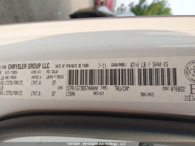 Продаж на аукціоні авто 2011 Dodge Ram 1500, vin: 1D7RV1GT9BS700000, номер лоту: 12672847