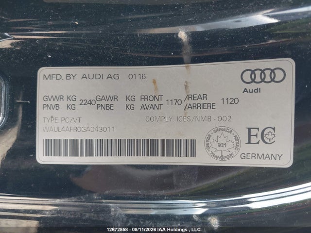 12672858 :رقم المزاد ، WAUL4AFR0GA043011 vin ، 2016 Audi S5 3.0t Technik/3.0t Technik Plus مزاد بيع