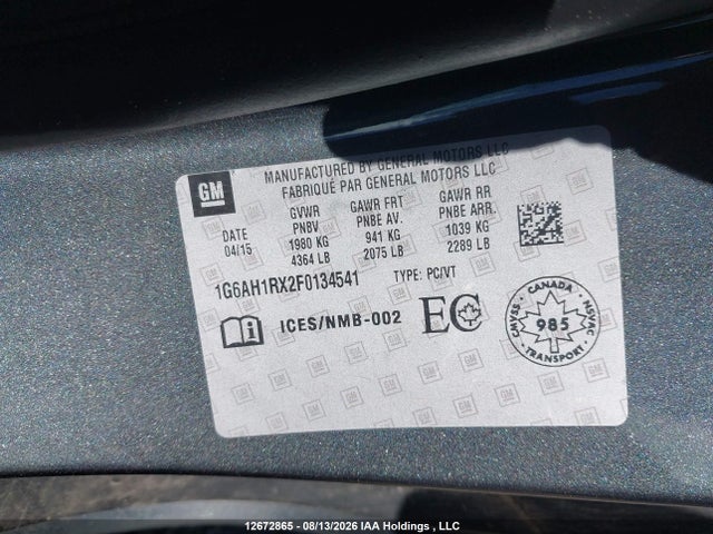 Продажа на аукционе авто 2015 Cadillac Ats Luxury, vin: 1G6AH1RX2F0134541, номер лота: 12672865
