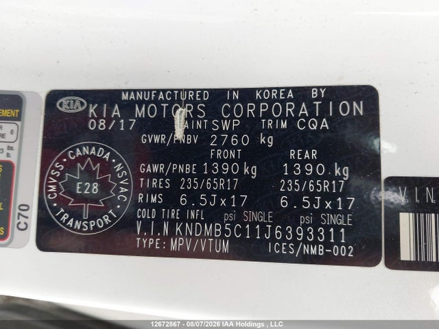 2018 Kia Sedona მანქანა იყიდება აუქციონზე, vin: KNDMB5C11J6393311, აუქციონის ნომერი: 12672867