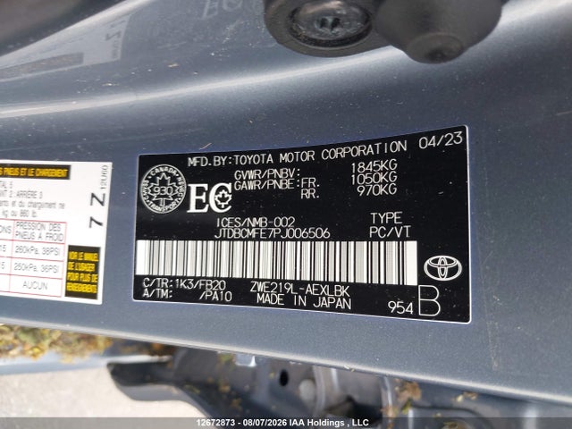 Toyota Corolla 2023 JTDBCMFE7PJ006506 Image 9