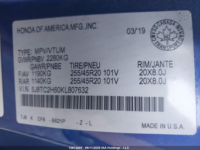 Продаж на аукціоні авто 2019 Acura Rdx A-spec, vin: 5J8TC2H60KL807632, номер лоту: 12672889