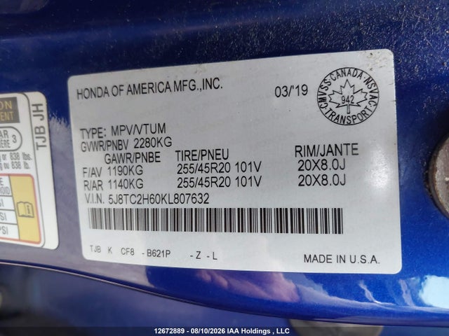 Продаж на аукціоні авто 2019 Acura Rdx A-spec, vin: 5J8TC2H60KL807632, номер лоту: 12672889