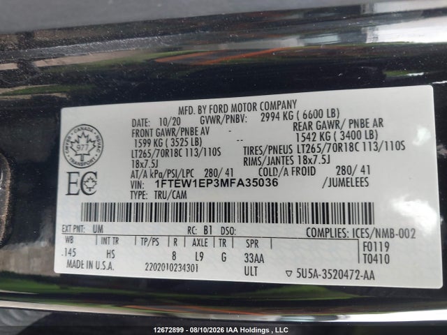 1FTEW1EP3MFA35036 Ford F-150 Lariat/xl/xlt