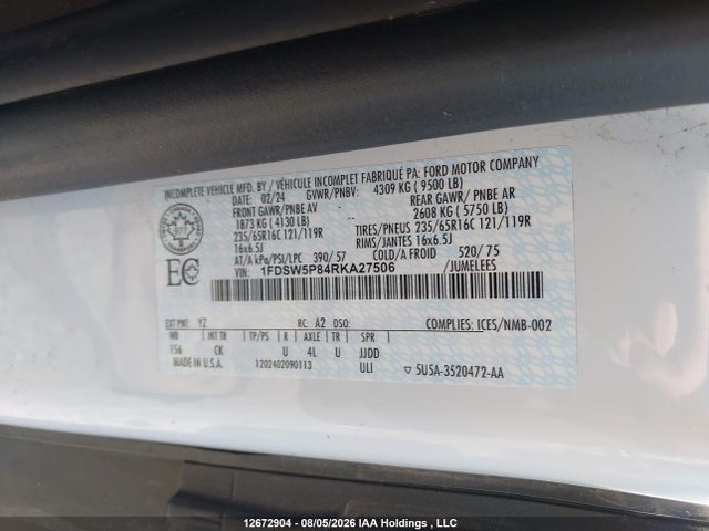 Ford Transit-350 Cutaway 2024 1FDSW5P84RKA27506 Image 9