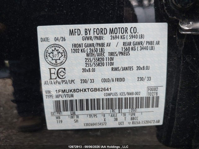 Продаж на аукціоні авто 2026 Ford Explorer Active, vin: 1FMUK8DHXTGB62641, номер лоту: 12672913