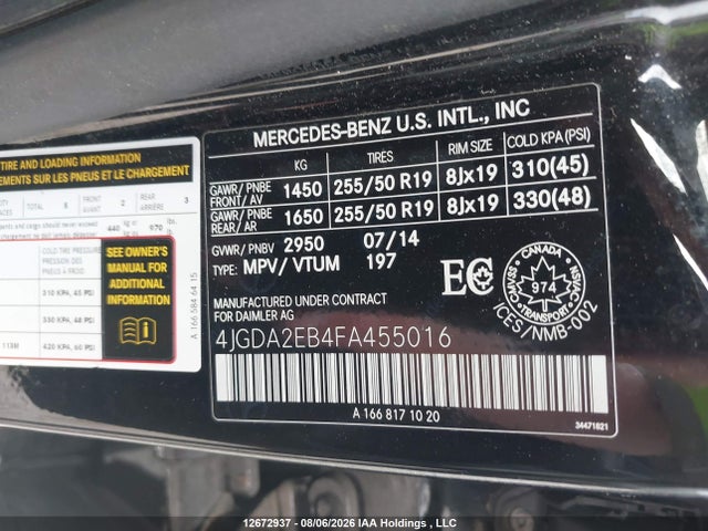 Mercedes-Benz Ml 350 Bluetec 2015 4JGDA2EB4FA455016 Image 9