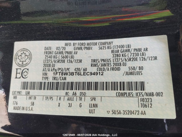 1FT8W3BT6LEC94912 Ford F350 Super Duty