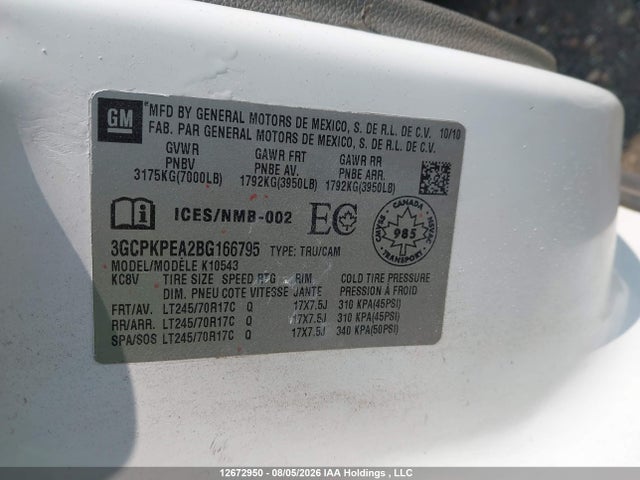 Продаж на аукціоні авто 2011 Chevrolet Silverado 1500 Wt, vin: 3GCPKPEA2BG166795, номер лоту: 12672950