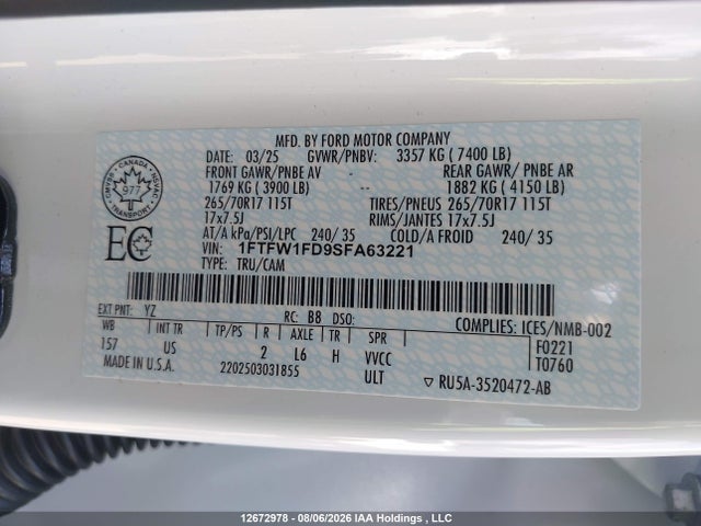 Ford F150 Xl 2025 1FTFW1FD9SFA63221 Image 9
