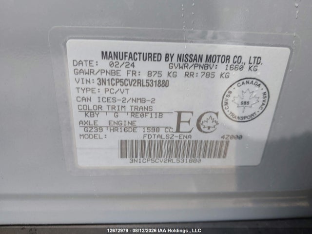 Aukcja sprzedaży 2024 Nissan Kicks Sv, vin: 3N1CP5CV2RL531880, numer aukcji: 12672979