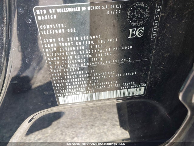 3VV4B7AX3NM147418 Volkswagen Tiguan Sel R-line