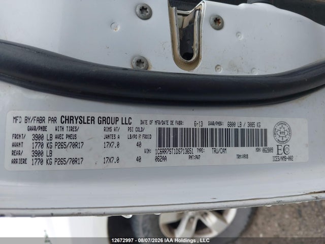 2013 Ram 1500 St მანქანა იყიდება აუქციონზე, vin: 1C6RR7ST1DS713651, აუქციონის ნომერი: 12672997
