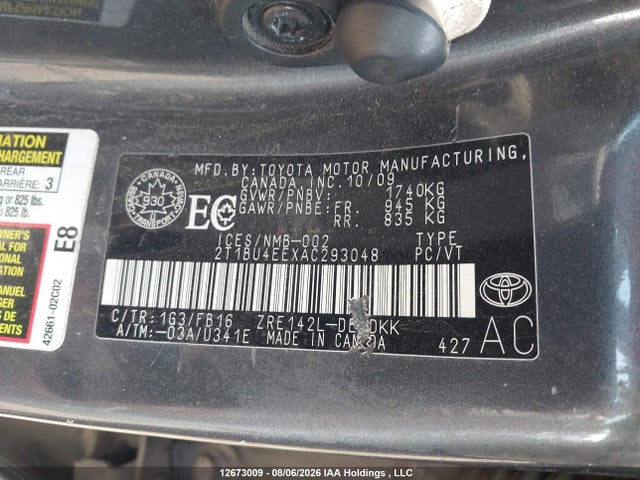 2010 Toyota Corolla Ce მანქანა იყიდება აუქციონზე, vin: 2T1BU4EEXAC293048, აუქციონის ნომერი: 12673009