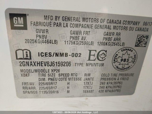 2GNAXHEV8J6159206 Chevrolet EQUINOX LS