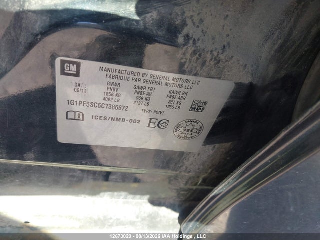 Aukcja sprzedaży 2012 Chevrolet Cruze Lt Turbo, vin: 1G1PF5SC6C7386672, numer aukcji: 12673029