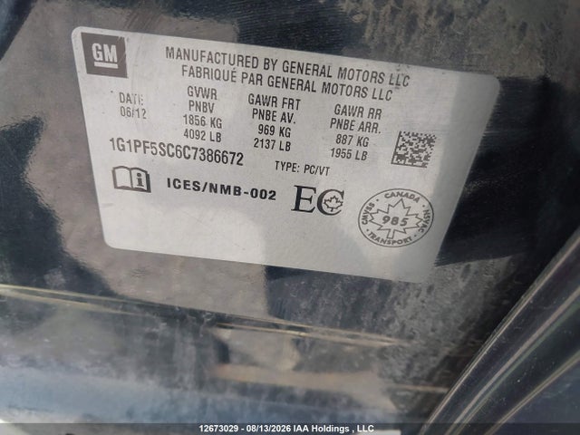 Aukcja sprzedaży 2012 Chevrolet Cruze Lt Turbo, vin: 1G1PF5SC6C7386672, numer aukcji: 12673029