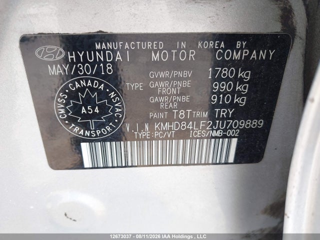 Aukcja sprzedaży 2018 Hyundai Elantra Sel/value/limited, vin: KMHD84LF2JU709889, numer aukcji: 12673037