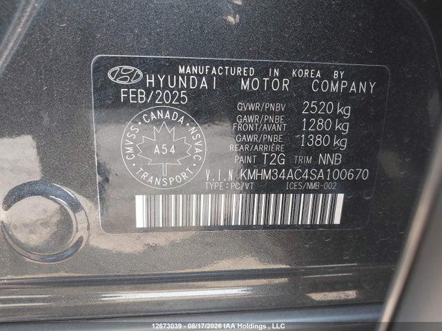 Auction sale of the 2025 Hyundai Ioniq 6 Sel, vin: KMHM34AC4SA100670, lot number: 12673039