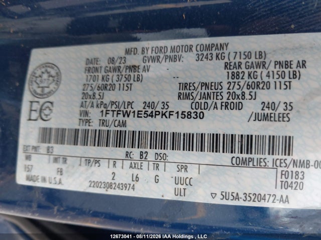 Ford F150 Supercrew 2023 1FTFW1E54PKF15830 Image 9