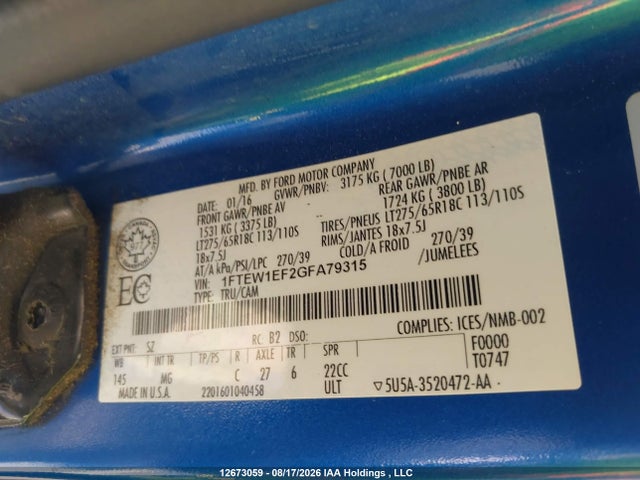 Ford F-150 2016 1FTEW1EF2GFA79315 Image 19