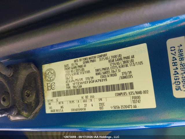 Ford F-150 2016 1FTEW1EF2GFA79315 Image 9