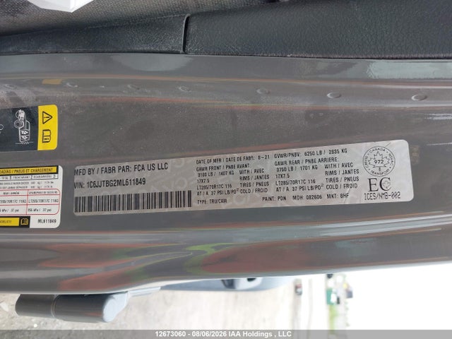 Продаж на аукціоні авто 2021 Jeep Gladiator Rubicon, vin: 1C6JJTBG2ML611849, номер лоту: 12673060