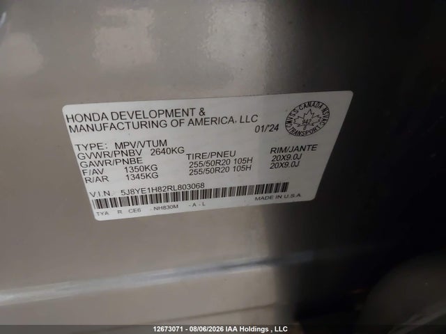 Продаж на аукціоні авто 2024 Acura Mdx Advance, vin: 5J8YE1H82RL803068, номер лоту: 12673071