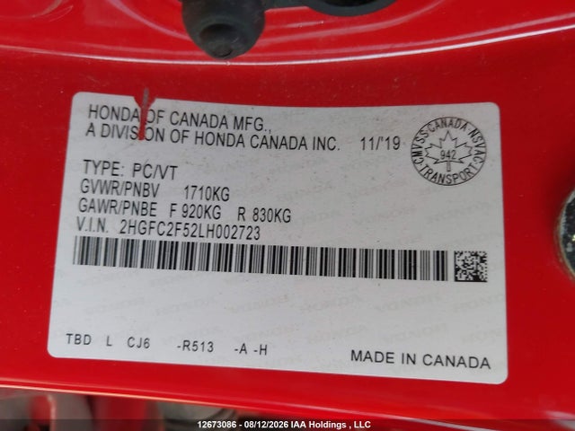 2HGFC2F52LH002723 Honda Civic Lx