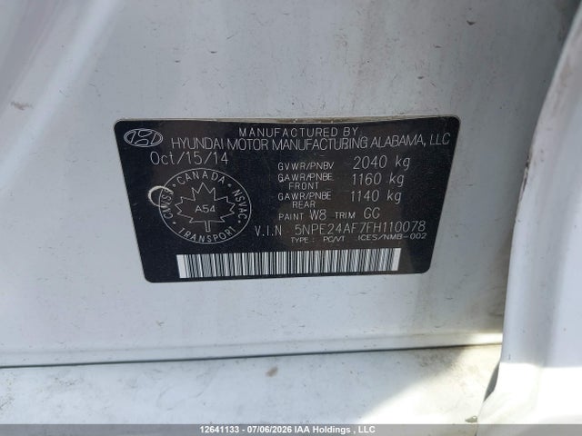 2015 Hyundai Sonata Gls მანქანა იყიდება აუქციონზე, vin: 5NPE24AF7FH110078, აუქციონის ნომერი: 12641133