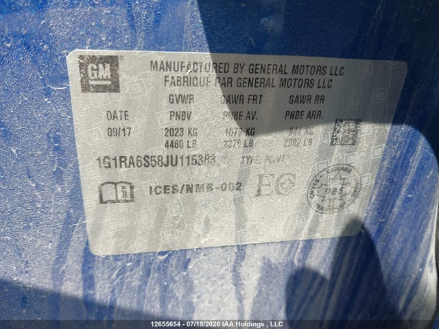 Продаж на аукціоні авто 2018 Chevrolet Volt Lt, vin: 1G1RA6S58JU115383, номер лоту: 12655654