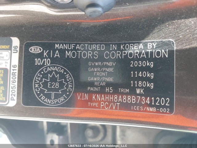 Aukcja sprzedaży 2011 Kia Rondo Ex/ex-premium, vin: KNAHH8A88B7341202, numer aukcji: 12657633