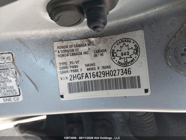 Aukcja sprzedaży 2009 Honda Civic Dx-g, vin: 2HGFA16429H027346, numer aukcji: 12673088