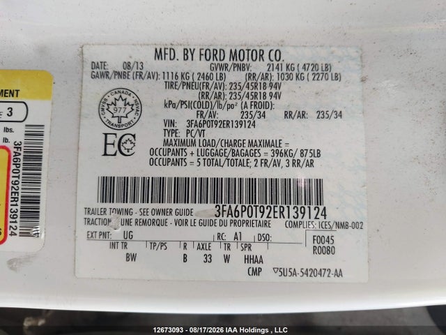 Aukcja sprzedaży 2014 Ford Fusion Se, vin: 3FA6P0T92ER139124, numer aukcji: 12673093