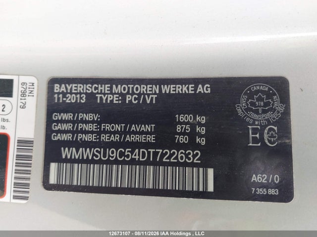 Auction sale of the 2013 Mini Hatch John Cooper Works, vin: WMWSU9C54DT722632, lot number: 12673107