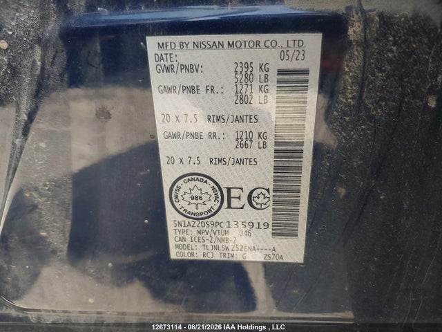 Продаж на аукціоні авто 2023 Nissan Murano Platinum, vin: 5N1AZ2DS9PC135919, номер лоту: 12673114