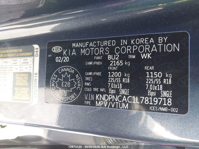 Продажа на аукционе авто 2020 Kia Sportage Ex/ex Premium/ex Premium S/ex S/ex Tech, vin: KNDPNCAC1L7819718, номер лота: 12673120